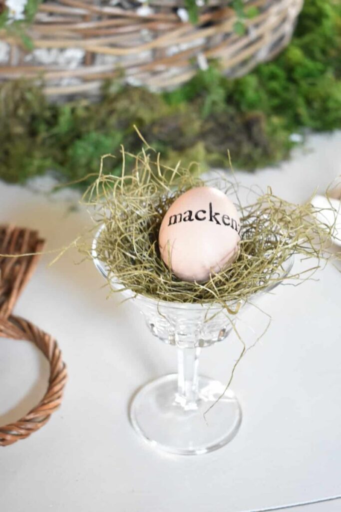 Stamped egg place cards  for spring decor 