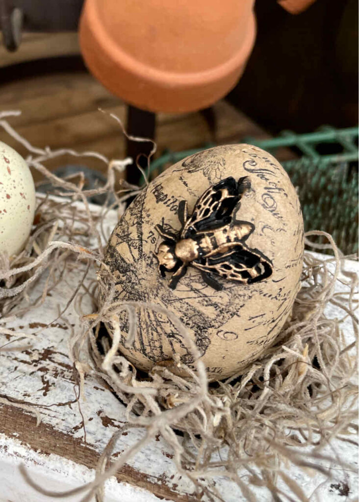 Stamped Easter egg with air dried clay ornament 
