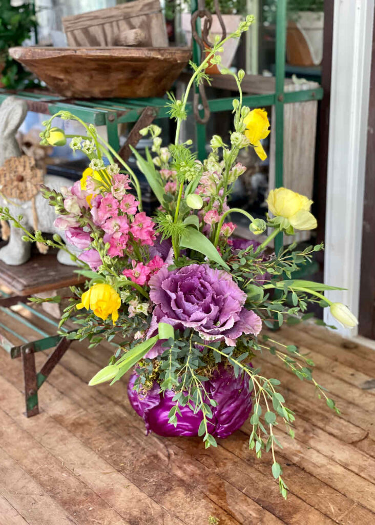 Floral Arrangement In A Head Of Cabbage