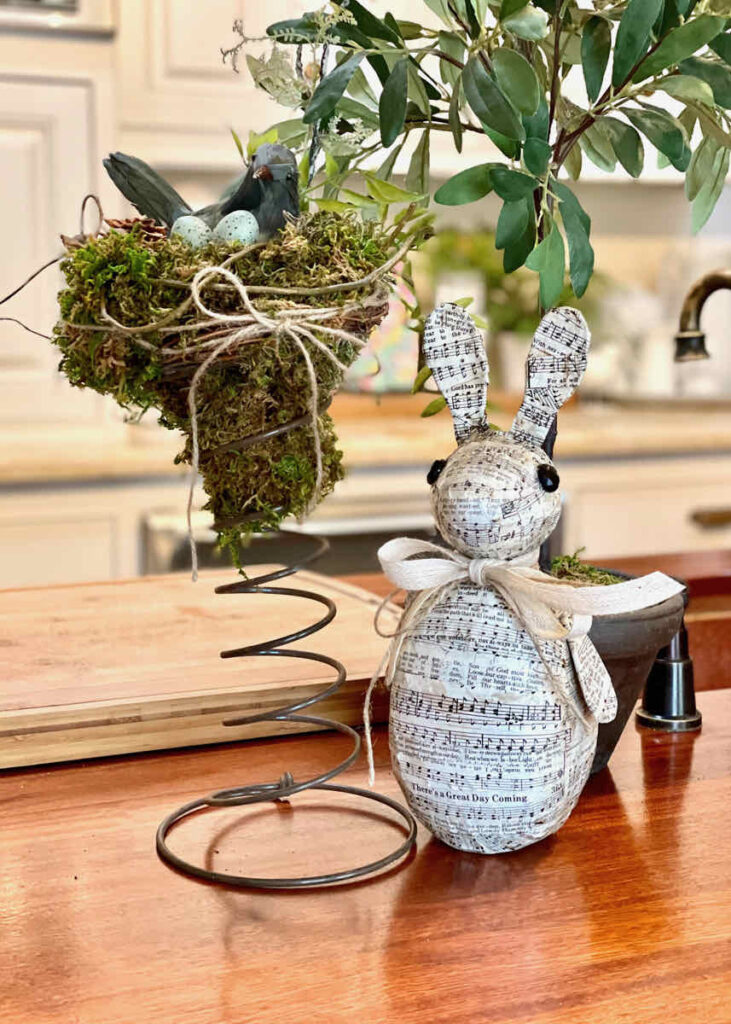 Easter Rabbit and Bird's Nest in Vintage Bed Spring 