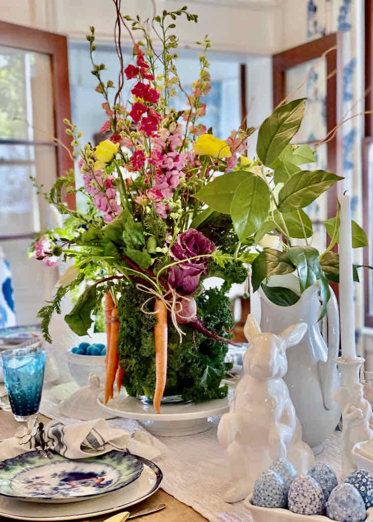 Easter flower arrangement made with vegetables 