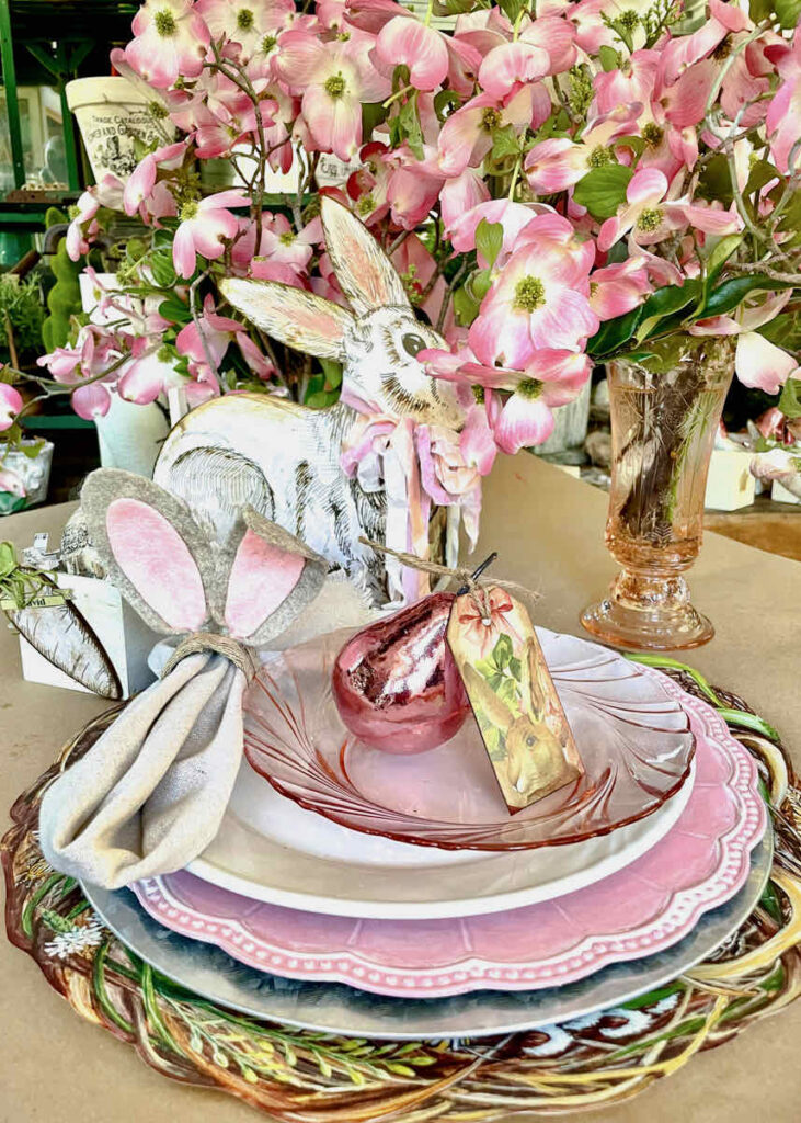 Place setting for Easter at the dining room table 