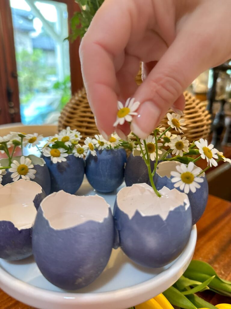 Easter eggshell floral arrangement- How to make natural dye