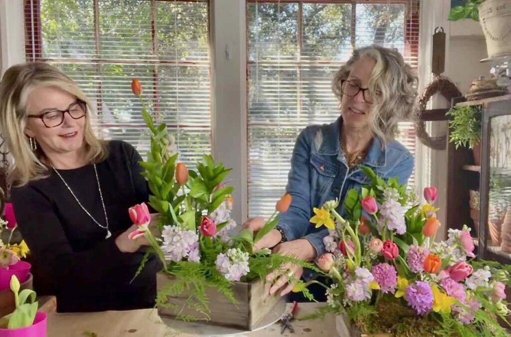 Ladies making a flower arrangement 