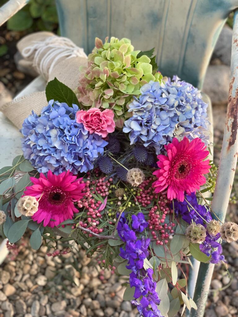 blue hydrangesa in a summer bouquet 