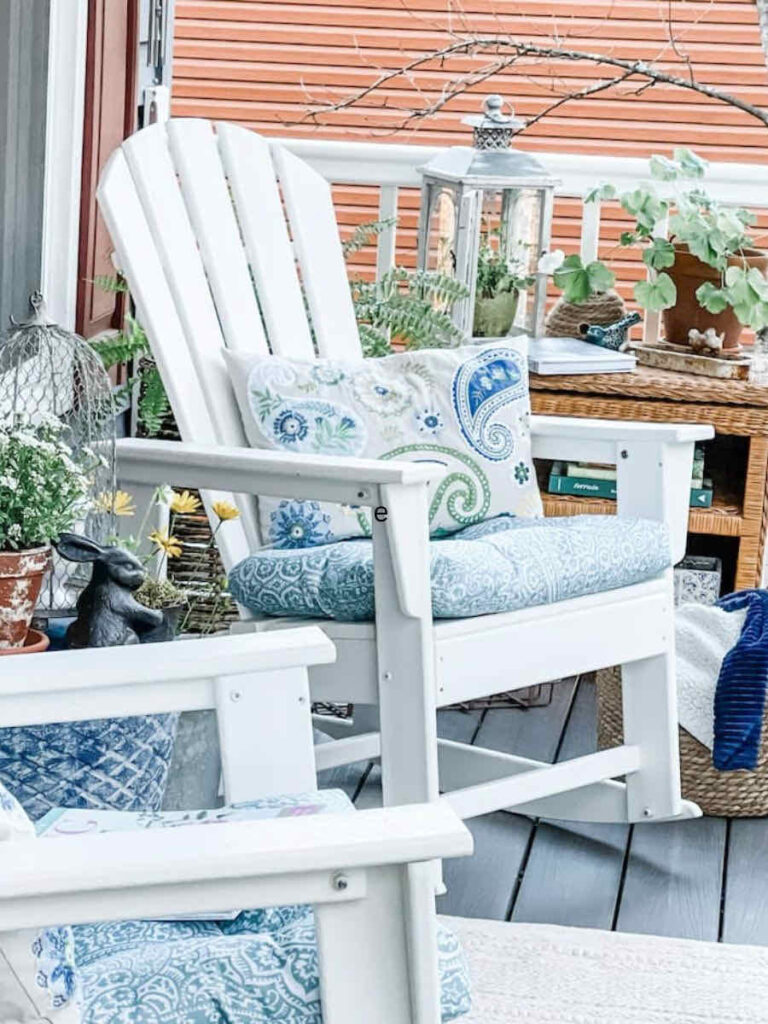 spring porch white adirondack chairs by saved from salvage