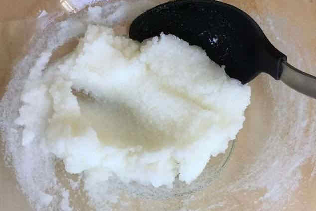 salt mixture in a bowl to make a body scrub 