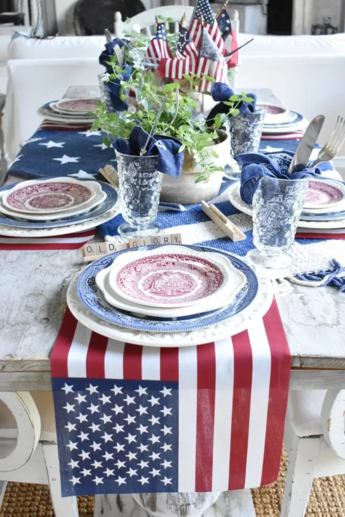 Red, white and blue tablescape 