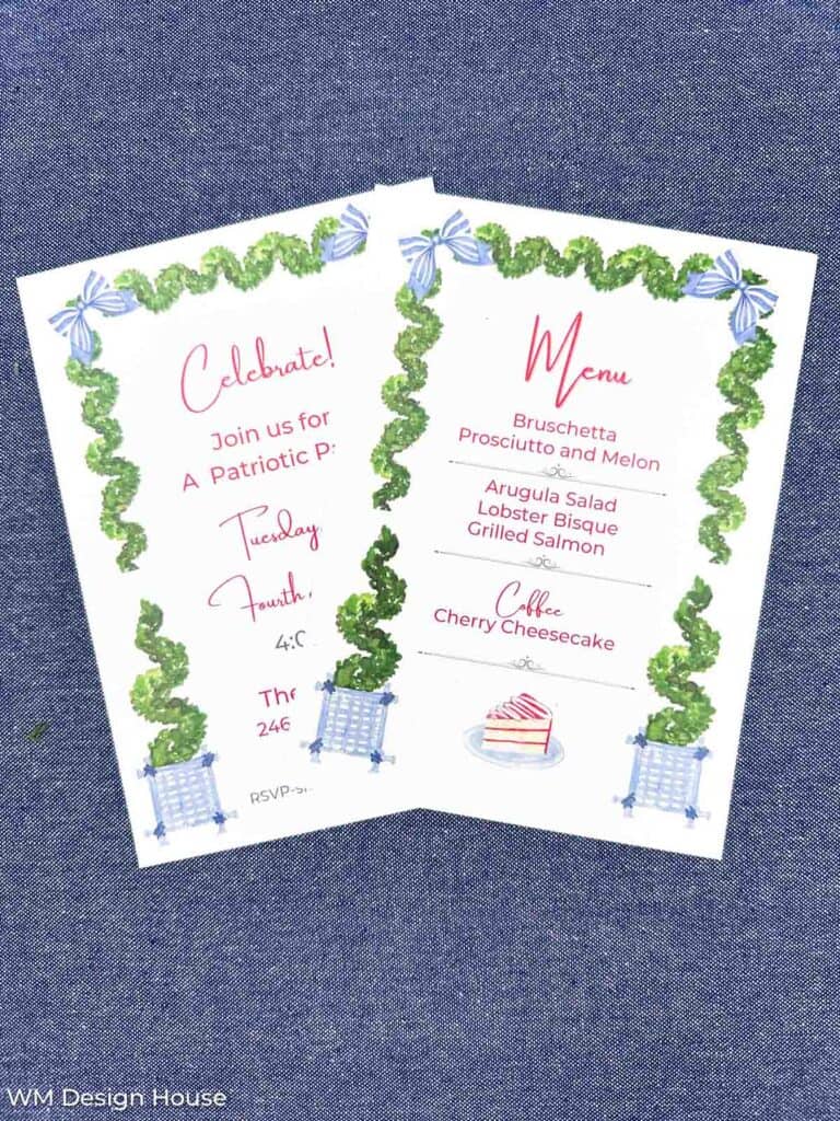 Invitation and Menu card for dinner party printables 