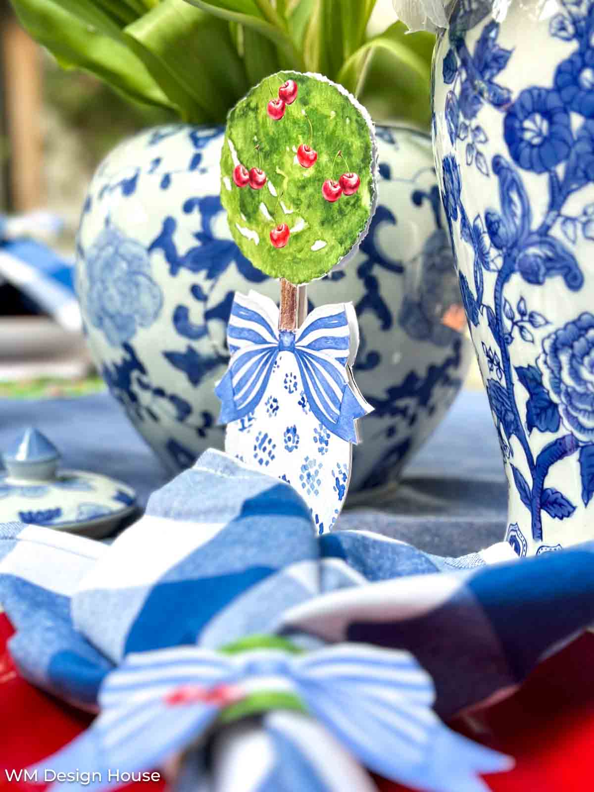 Free dinner party printables pack - Chinoiserie Topiary Trees