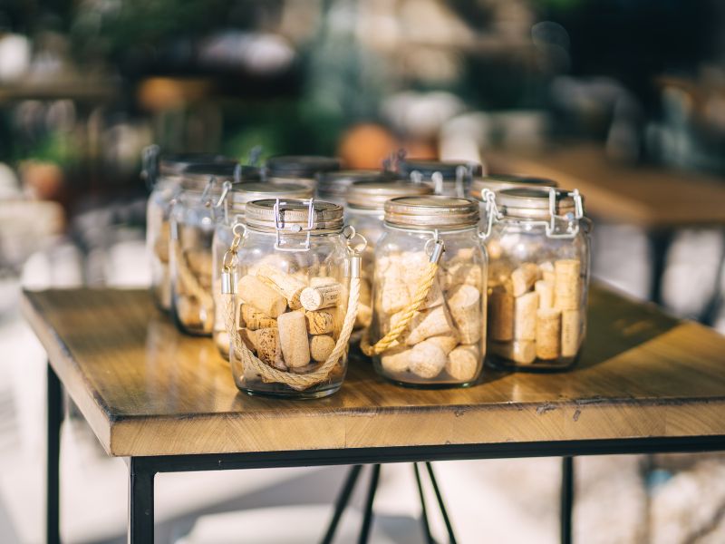 wine corks in apothecary jars