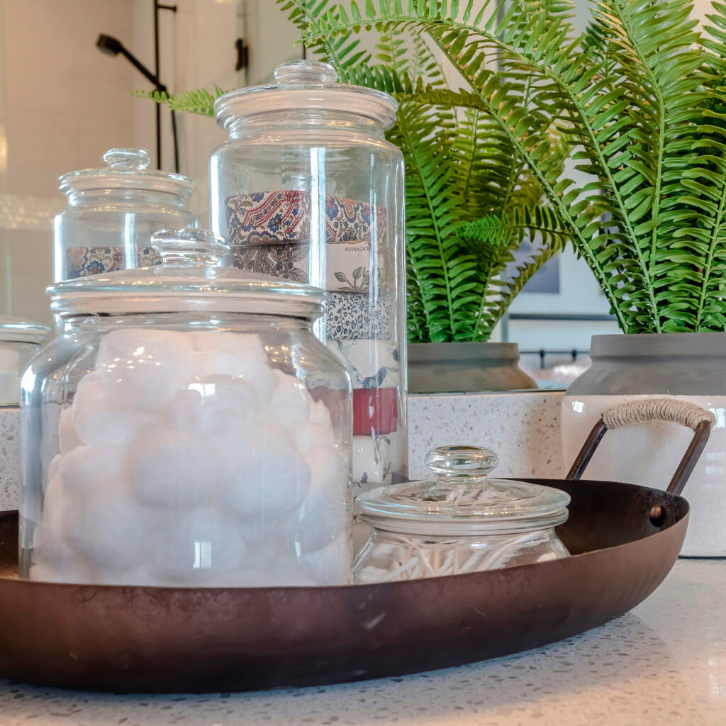 Bathrooom decor with apothecary jars 