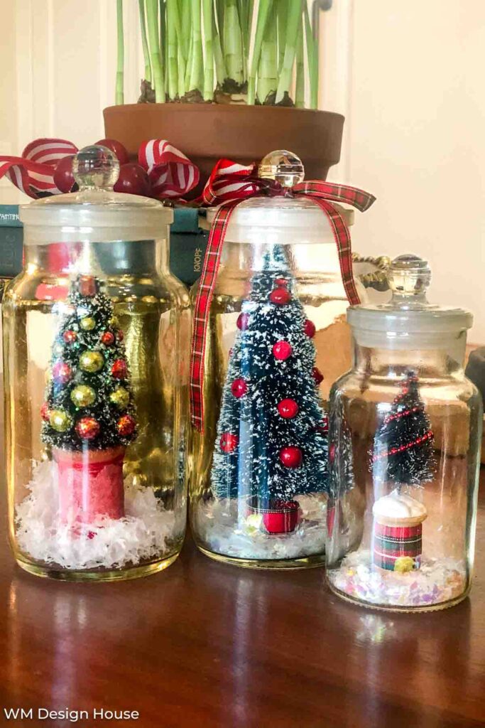 Christmas decor in glass jars