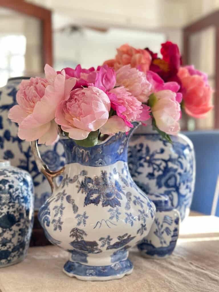 Fresh Peonies in blue and white Chinoserie 