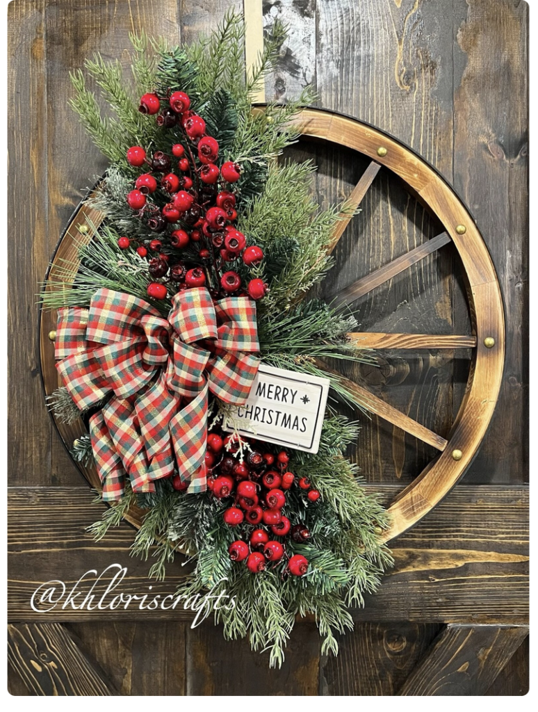 Wagon wheel diy wreath- Christmas design 