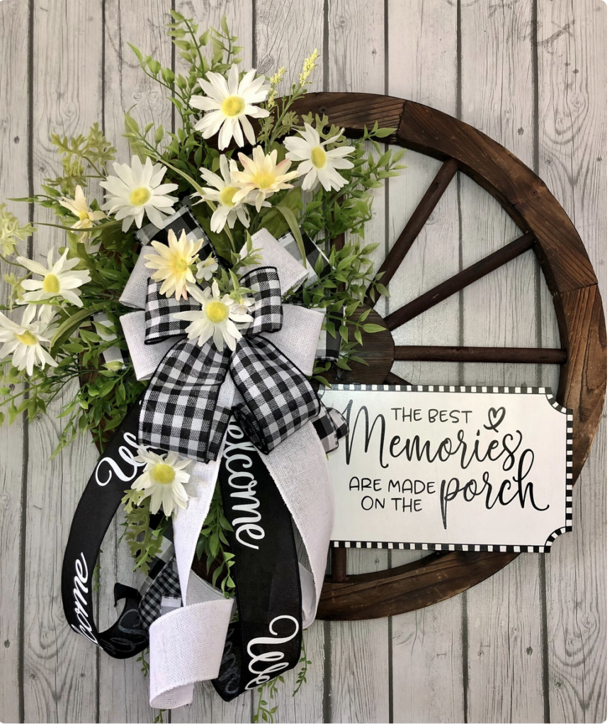 DIY Wagon wheel wreath - spring flowers 