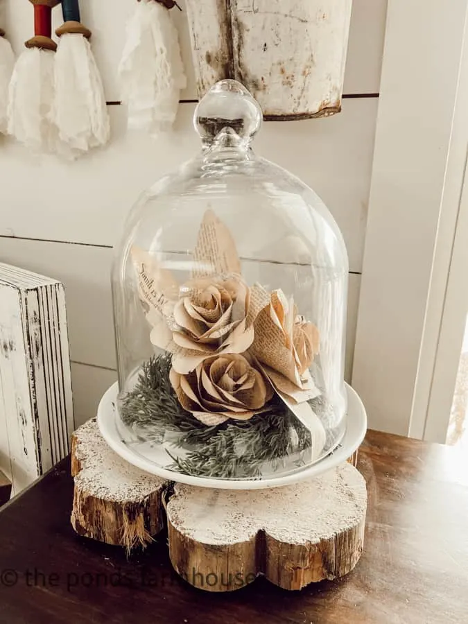 Glass cloche with paper flowers 