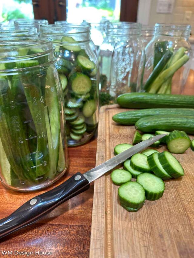 pickle making slicing and putting cucumbers in the jar