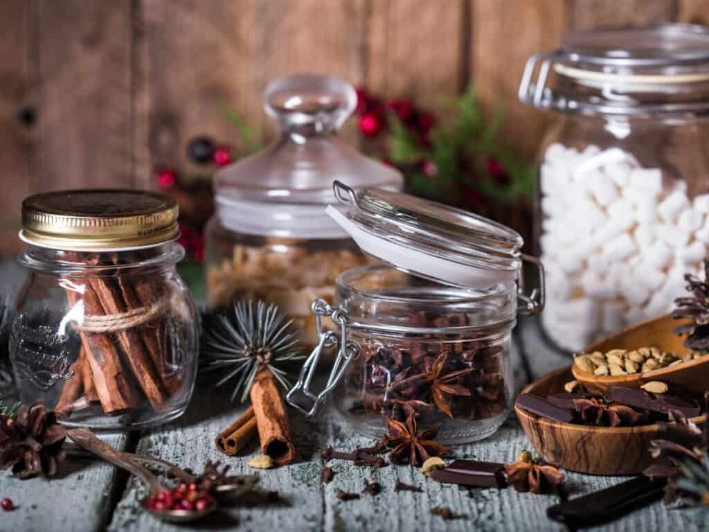 Christmas jars filled with spices