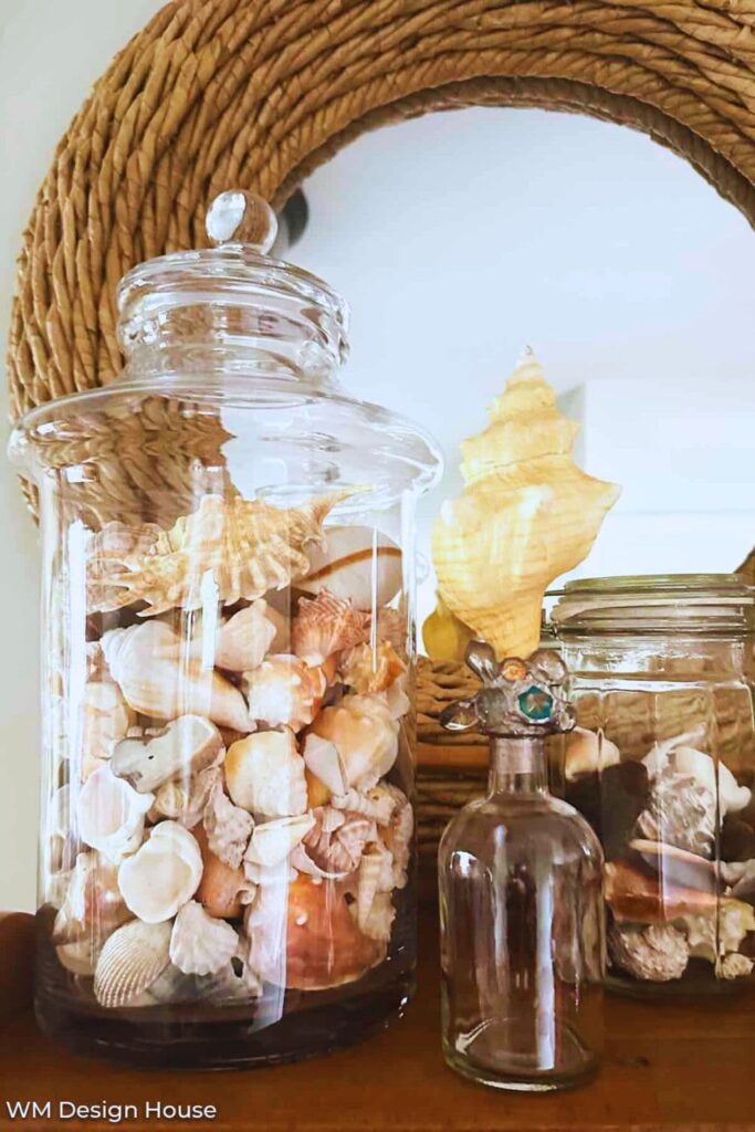 seashells in glass jars
