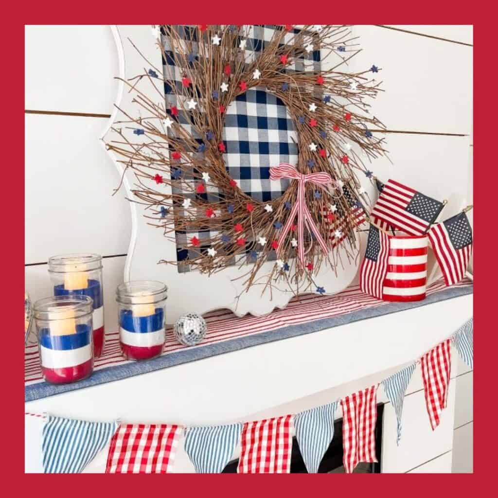 wreath that is red, white and blue with stars