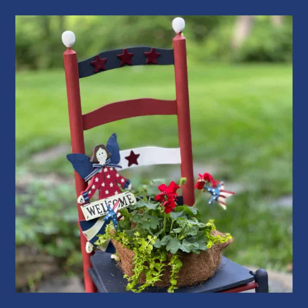 chair painted red, white and blue 