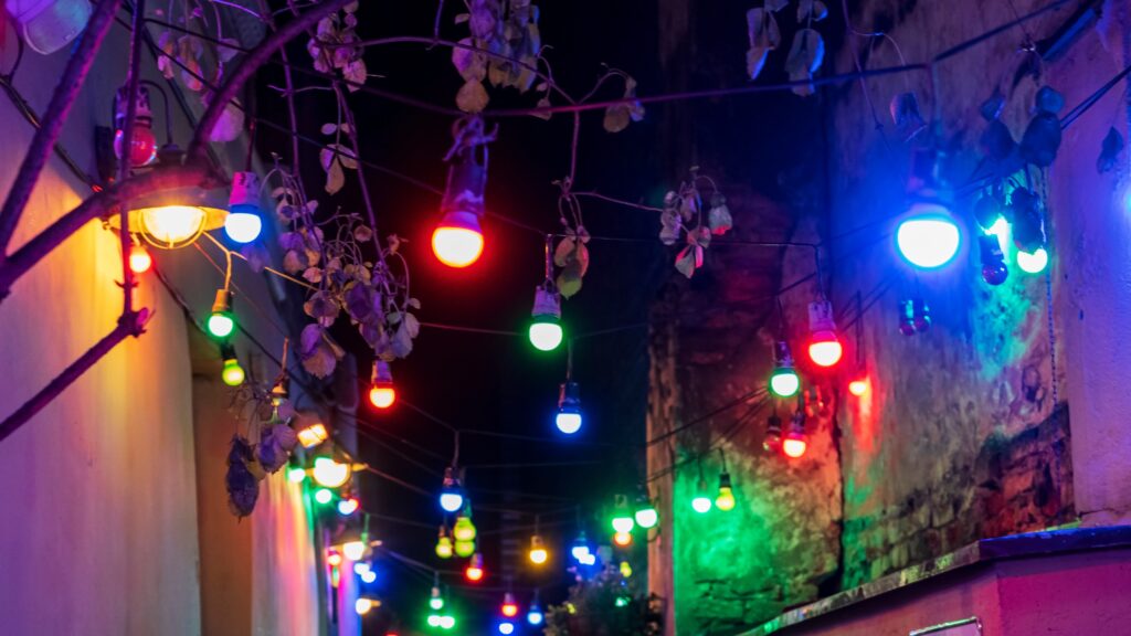 colored market lights