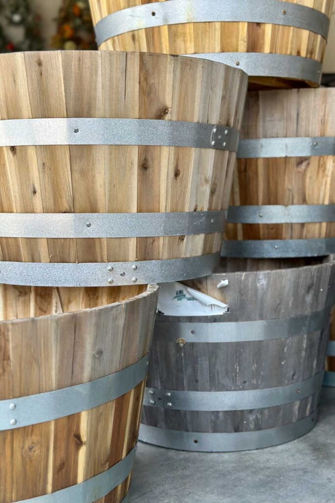 A stack of half wine barrels 