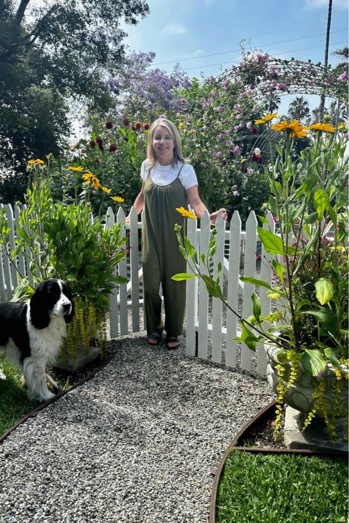 Wendy in a jumpsuit out in the garden