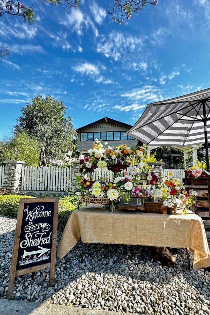 A pop up flower market at the She-shed in sierra madre