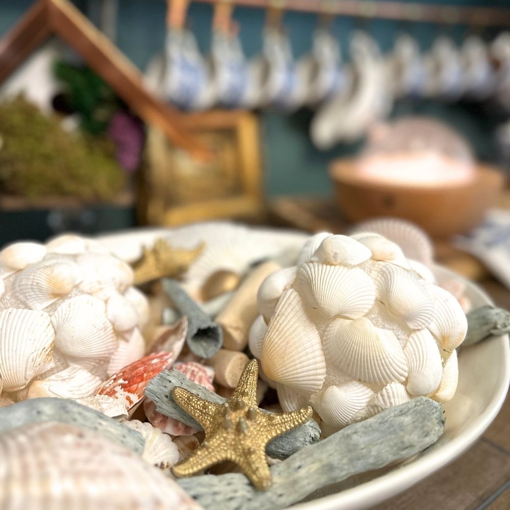 How To Add Sea Shells T0 Baskets for Easy Summer Decor - South