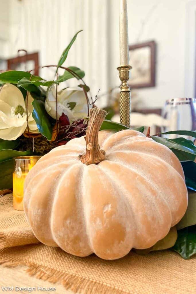 Terra cotta DIY Pumpkin on the dining room table 
