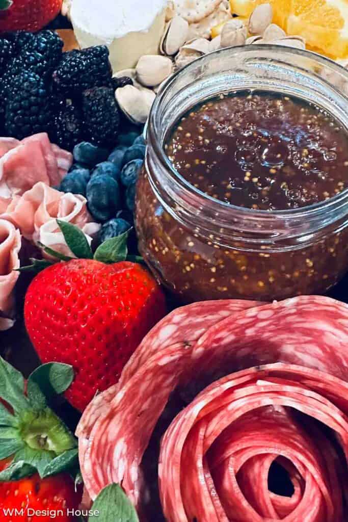 Fig jam added to a charcuterie board 