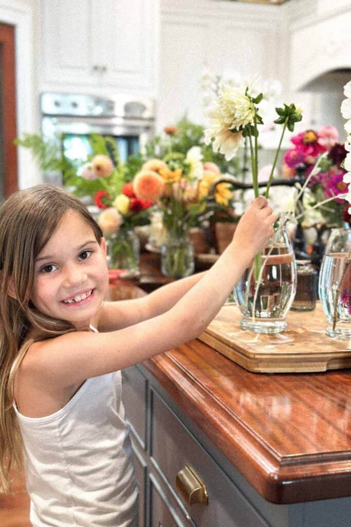DIY Flower Bar- Little girl making a flower arrangement 