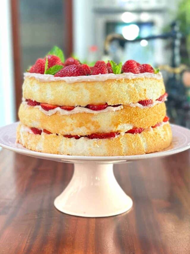 Layered Angel Food Cake with Cream Cheese Frosting