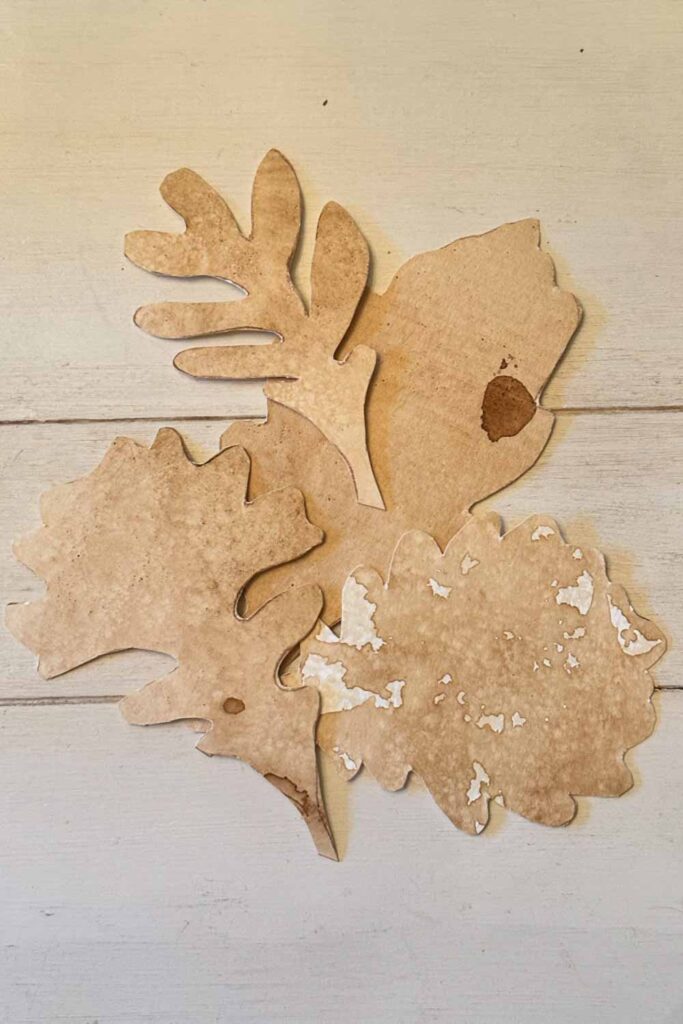 fall leaf garland made with coffee paper and filters 