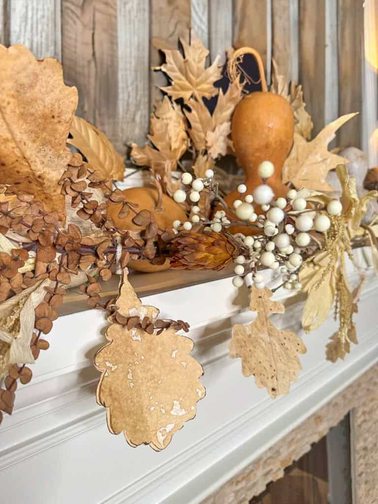 Simple and Easy Fall Leaf Garland with Coffee Paper + filters- family room garland with coffee paper leaves