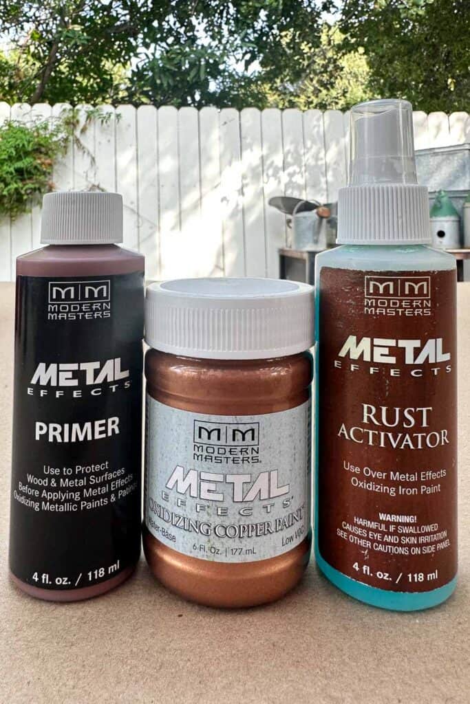 Modern Masters paint used to create patina pumpkins with a copper and green base.