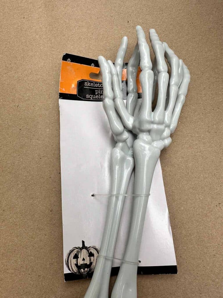 Skeleton hands that are plastic and used as salad tongs.