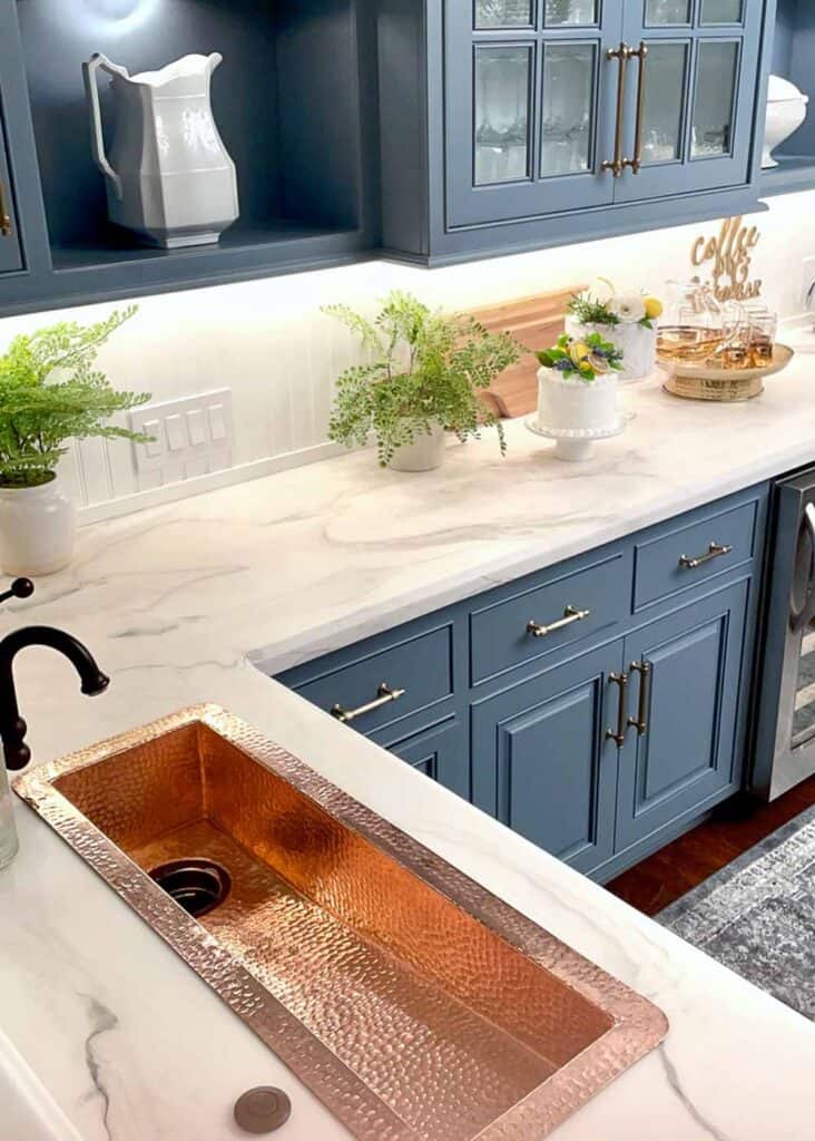 Blue gray kitchen cabinets 
