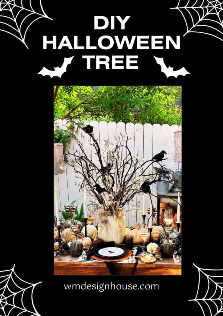 Halloween DIY Tree for a spectacular table setting. Black branches with black crows, 