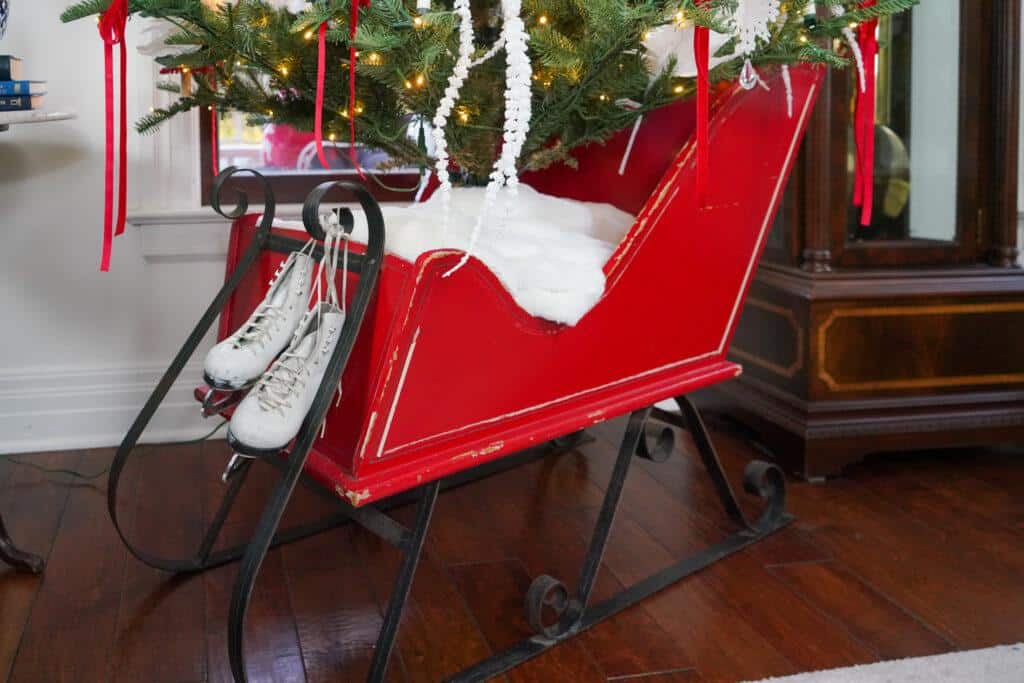 out of the box artificial tree stand- sleigh