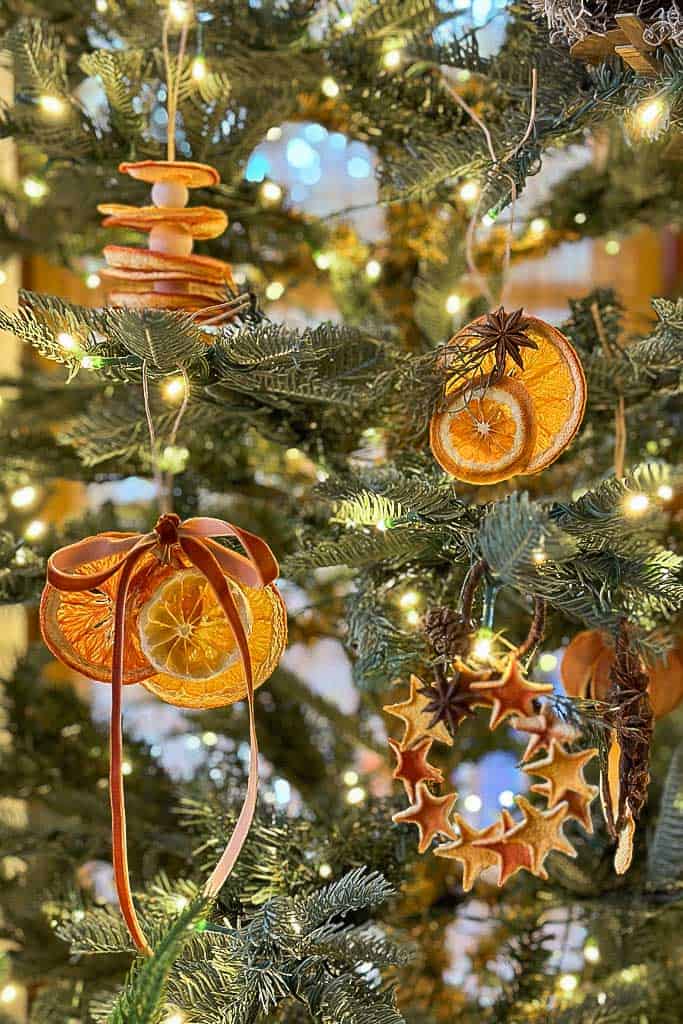 Dried orange ornaments on the Christmas Tree