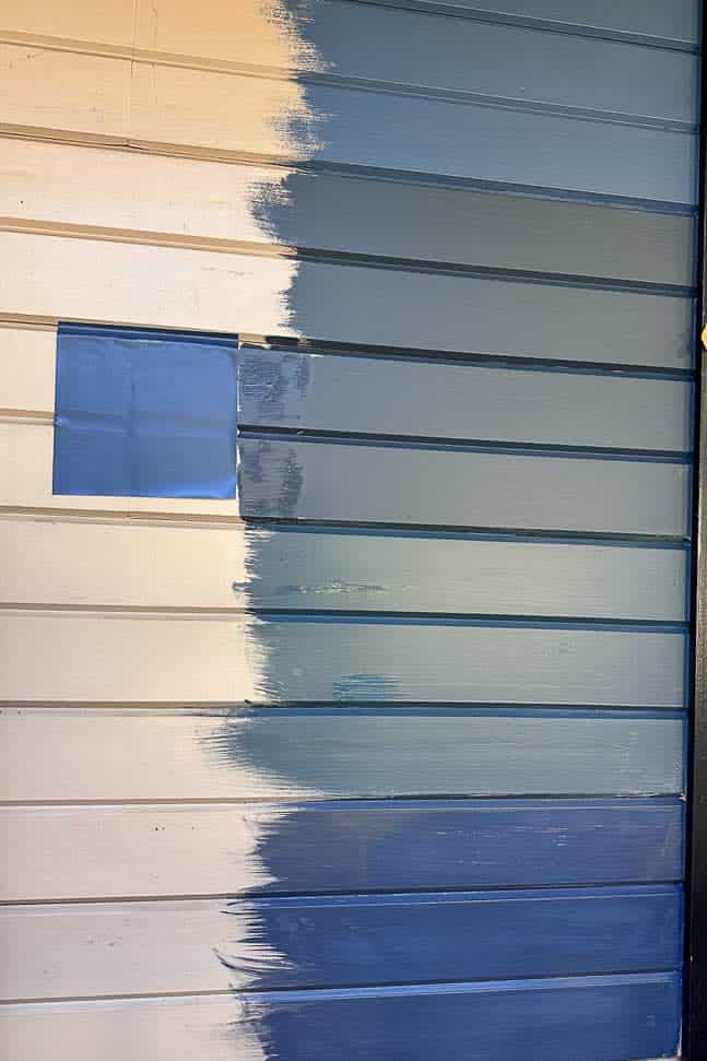 Blue paint swatches on the wall of a house for painting. 