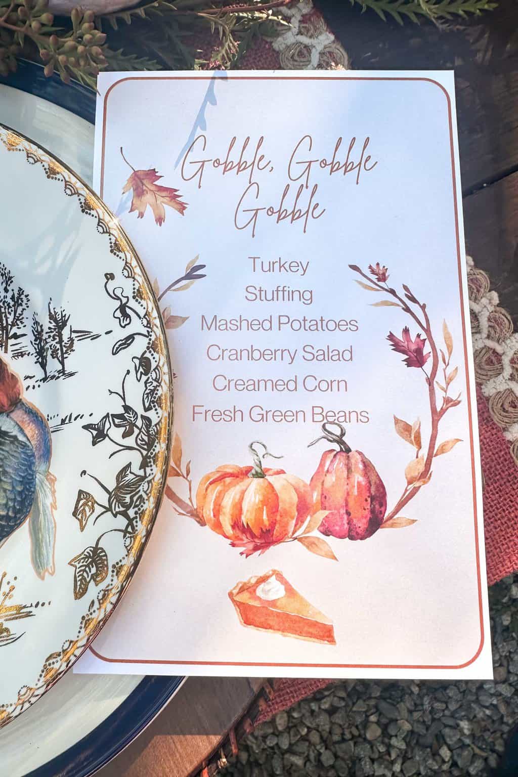 Menu Card for Thanksgiving- Free Printable.