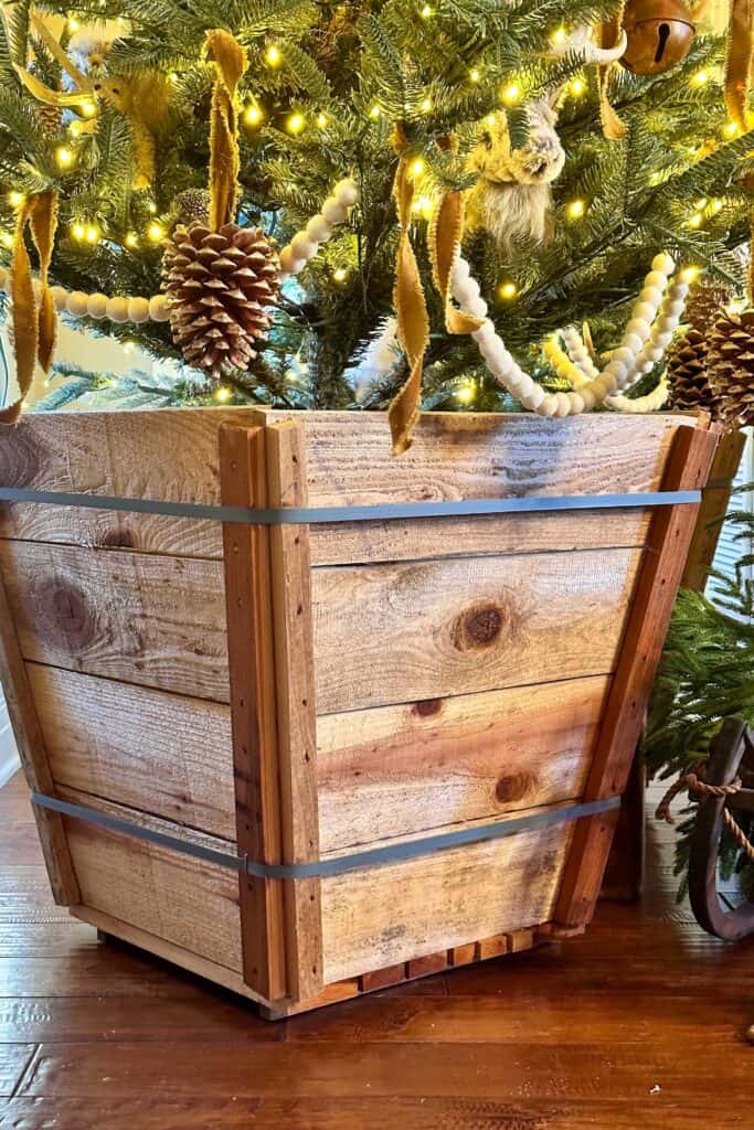 Wood tree box used as a Christmas Tree stand