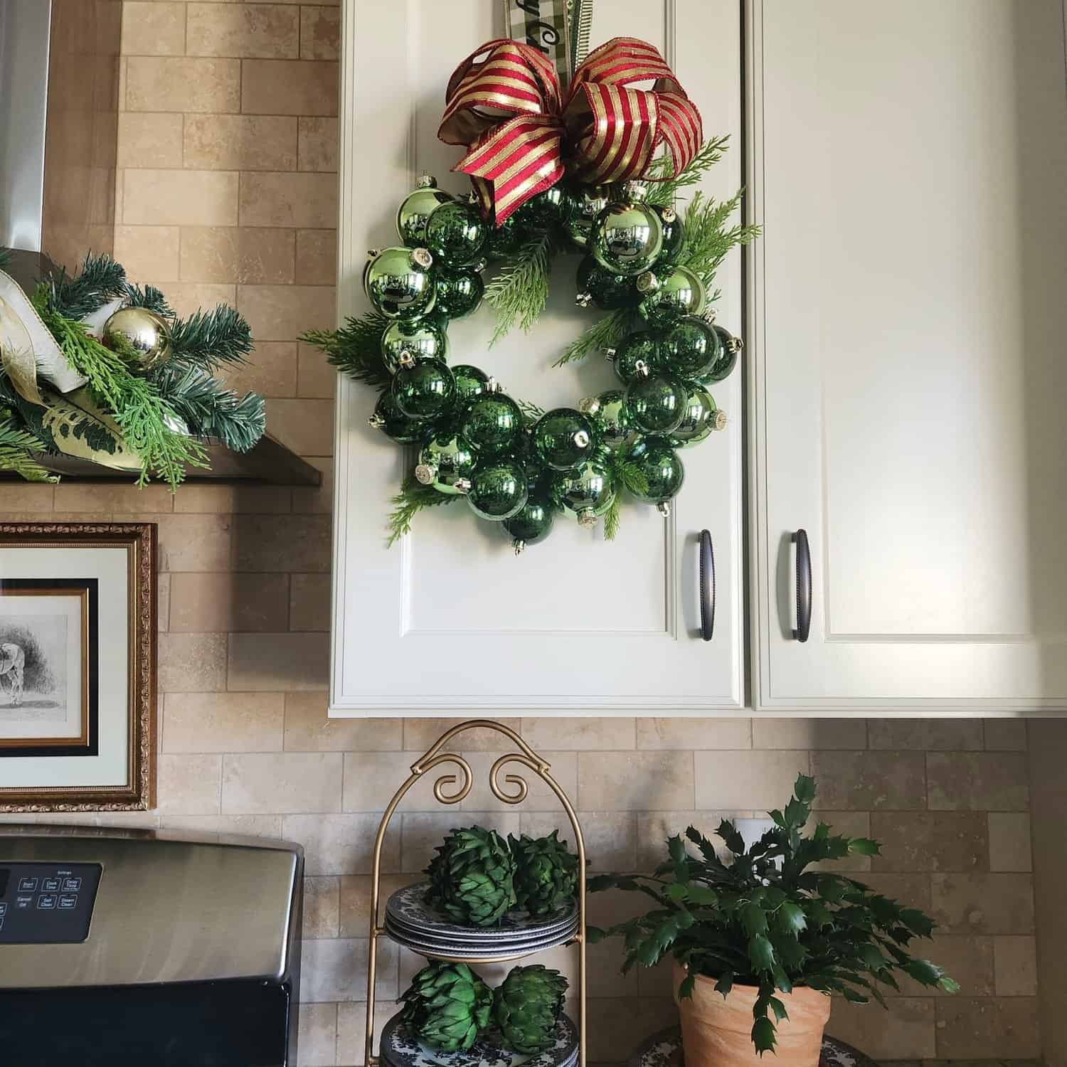 Wreath made out of green balls.
