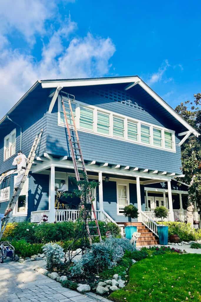 house being painted Blue Note by Benjamin Moore 