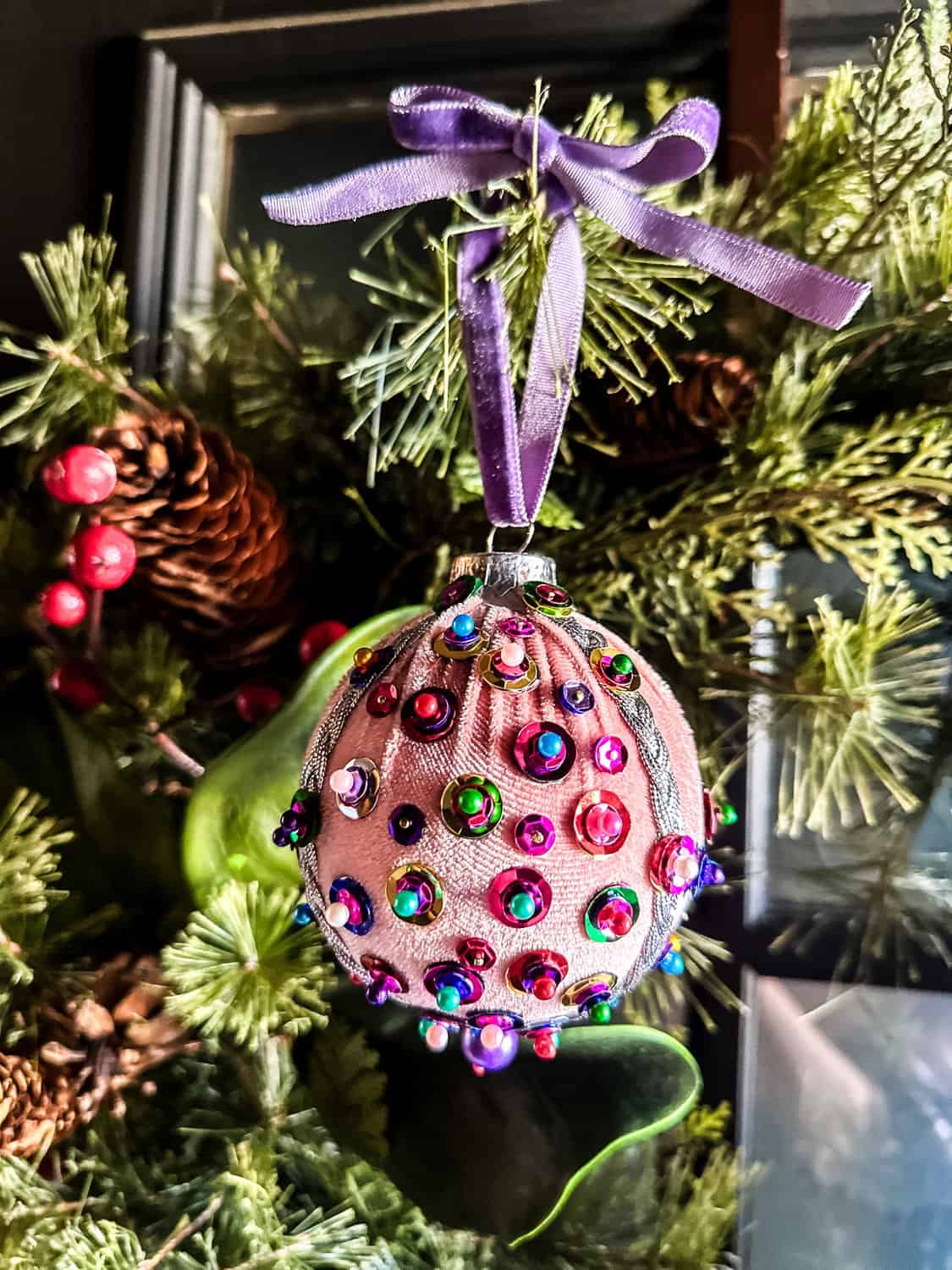 Handmade Christmas Ball with pink and purple. 