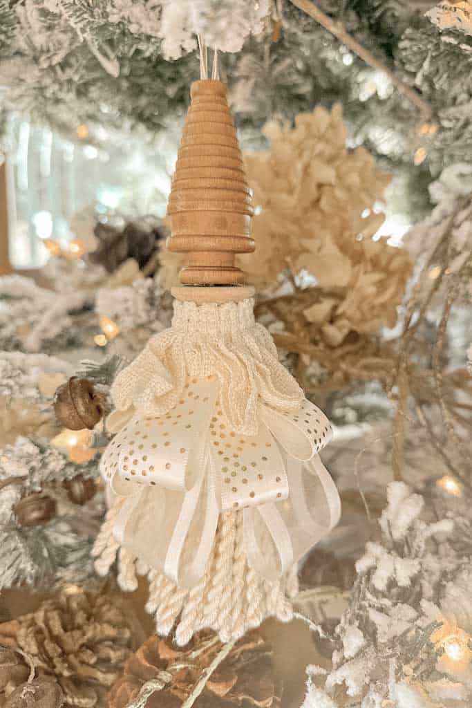 Tassel ornament hanging on the Christmas tree. 